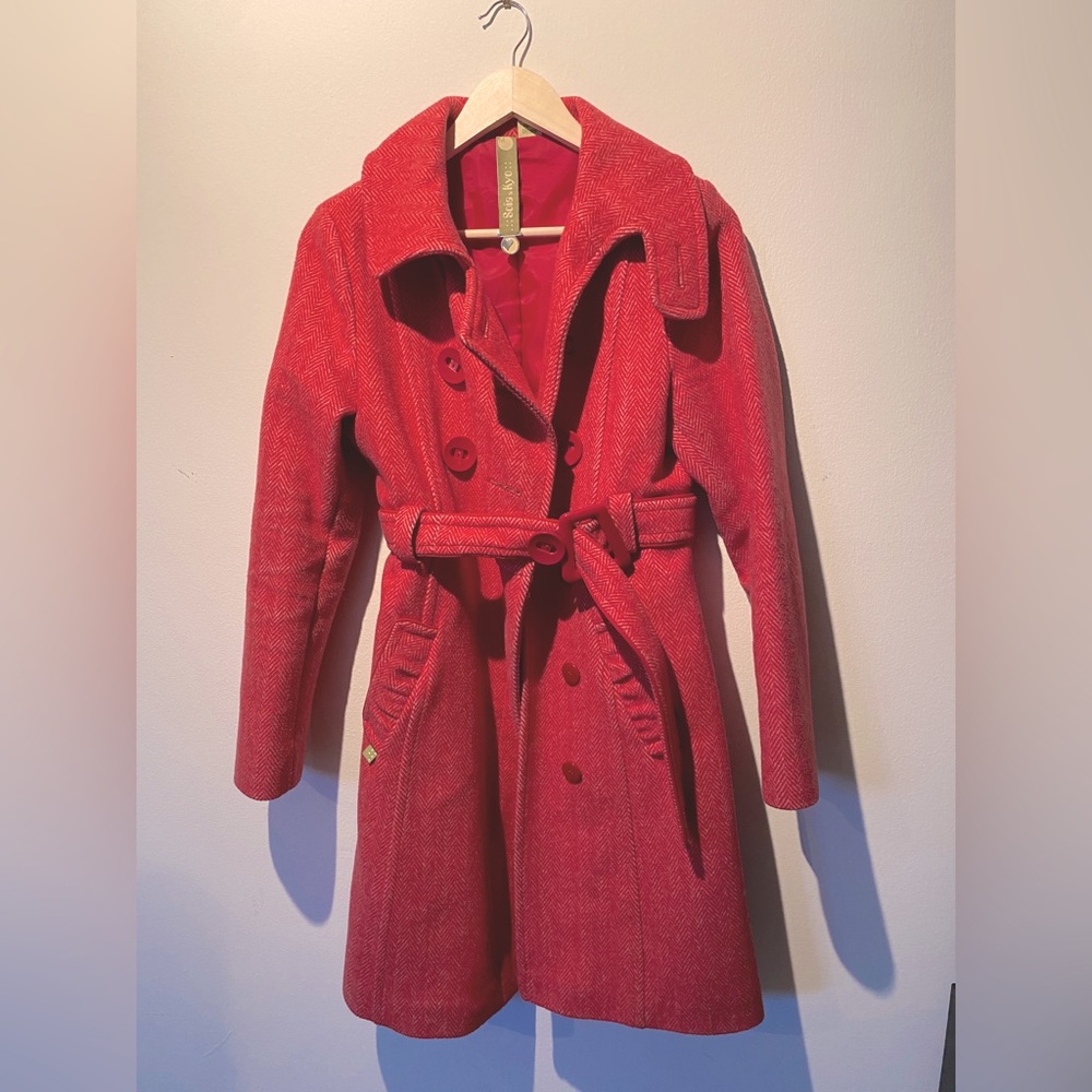 Soia & Kyo Red Herringbone Wool Coat - Size Medium